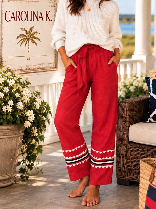 Carolina K. Pants - Carolina K., Luxury Clothier, Soft Side Tie Linen,,Coastal, Resortwear, Size Sma
